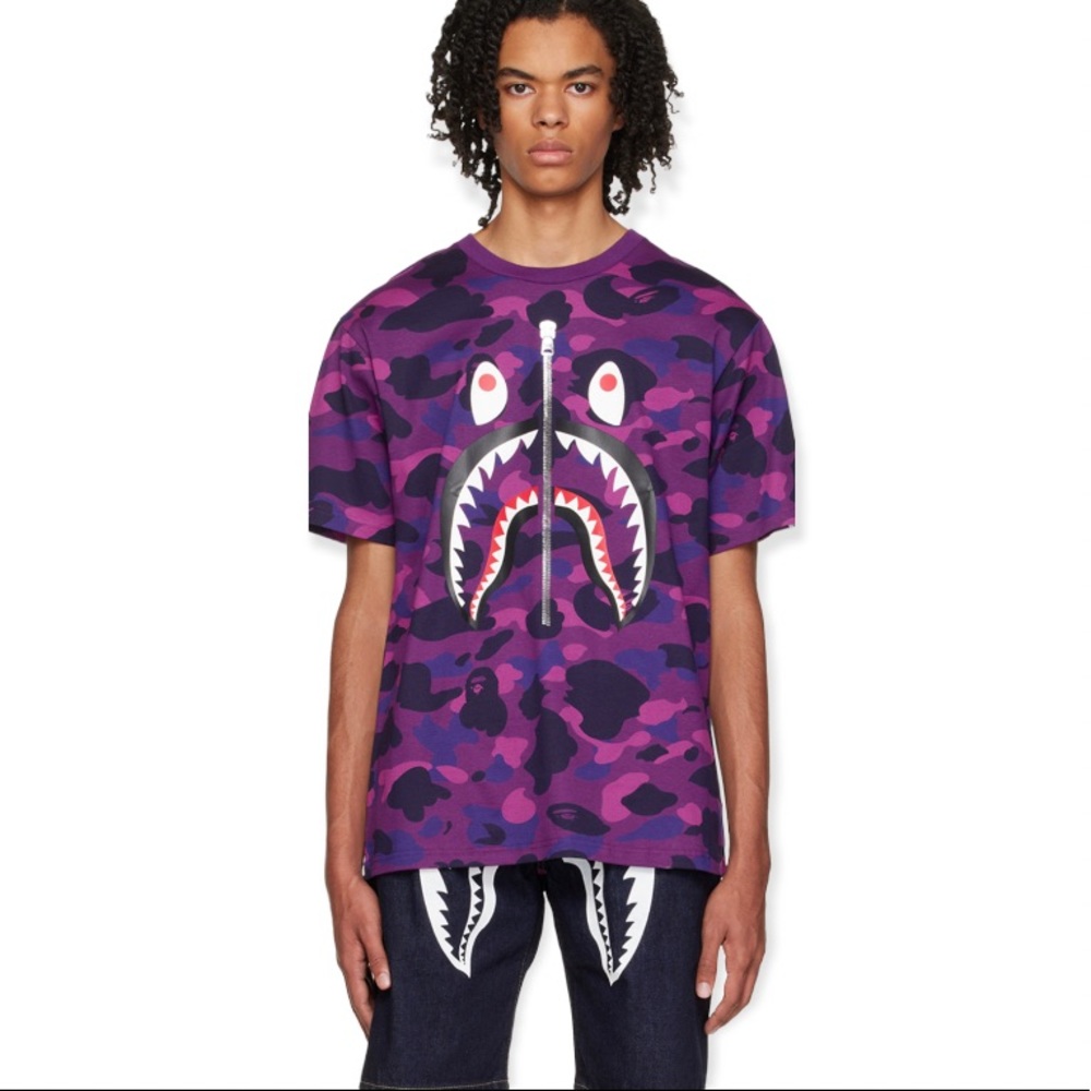 BAPE PURPLE CAMO SHARK T-SHIRT